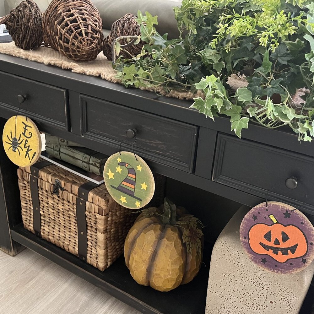 SET OF 3 RUSTIC DISTRESSED WOODEN HALLOWEEN DECORATIONS